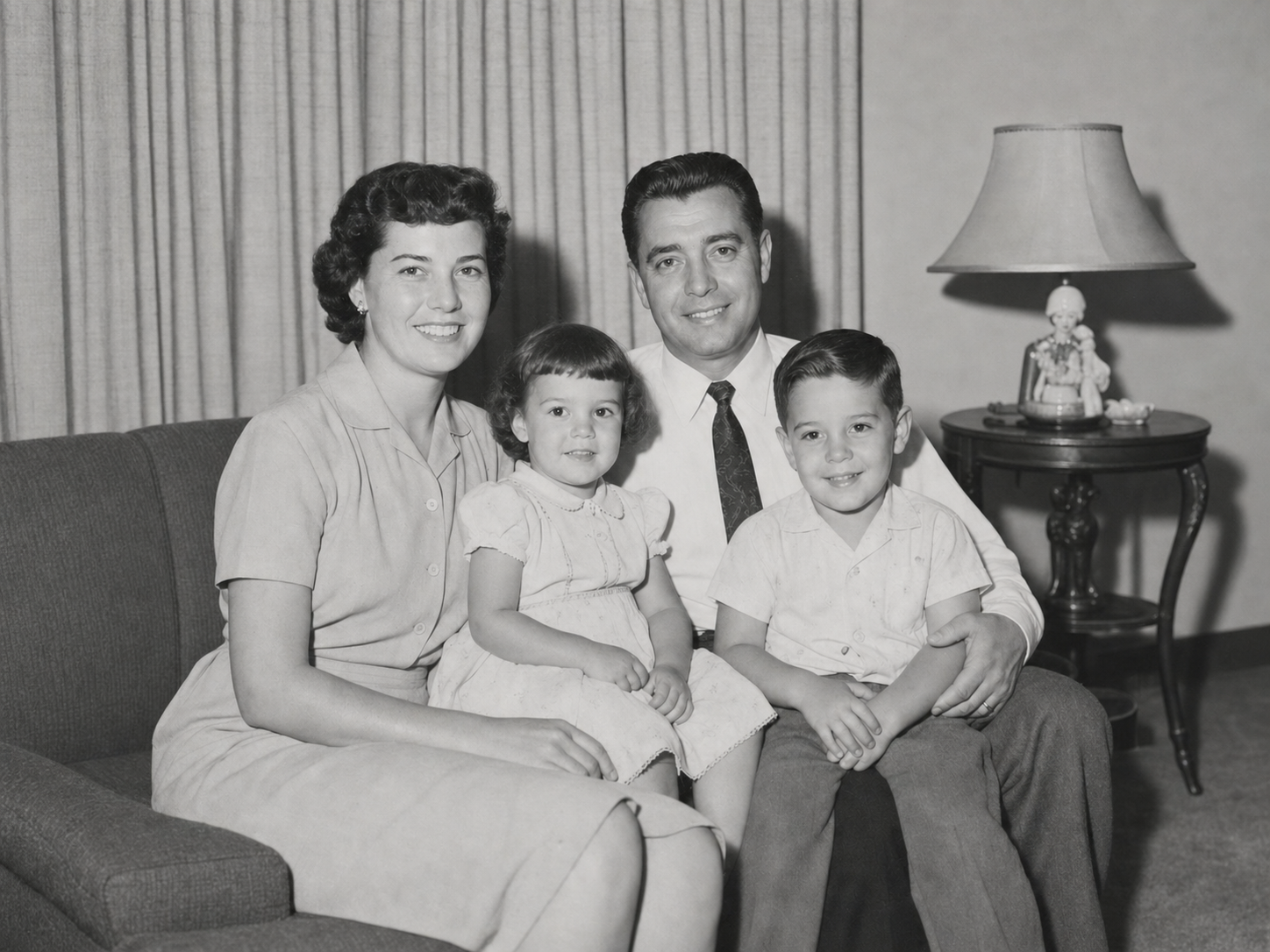 Restored family portrait after AI photo restoration