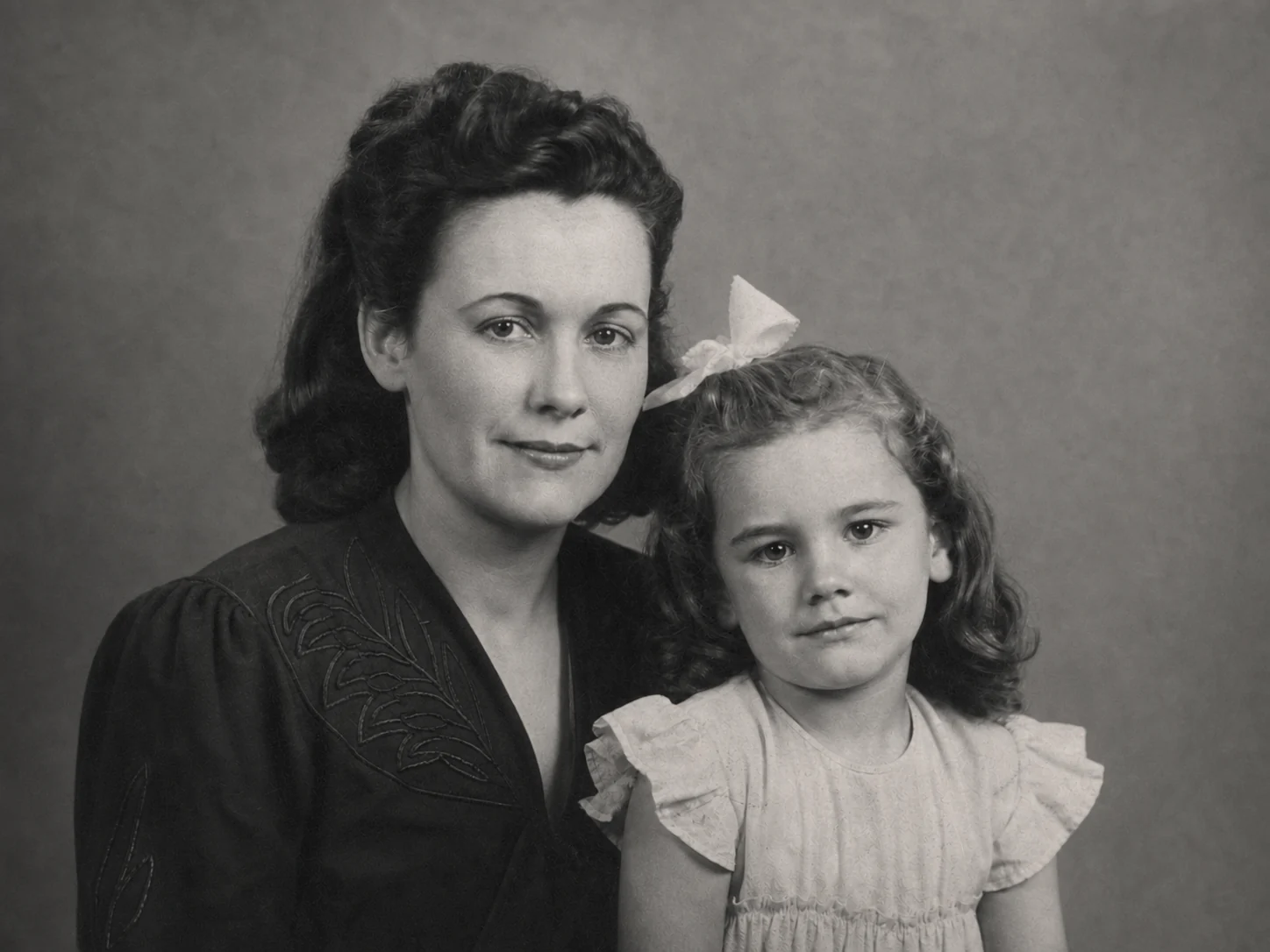 The same family portrait after scratches and fading were reduced with AI restoration